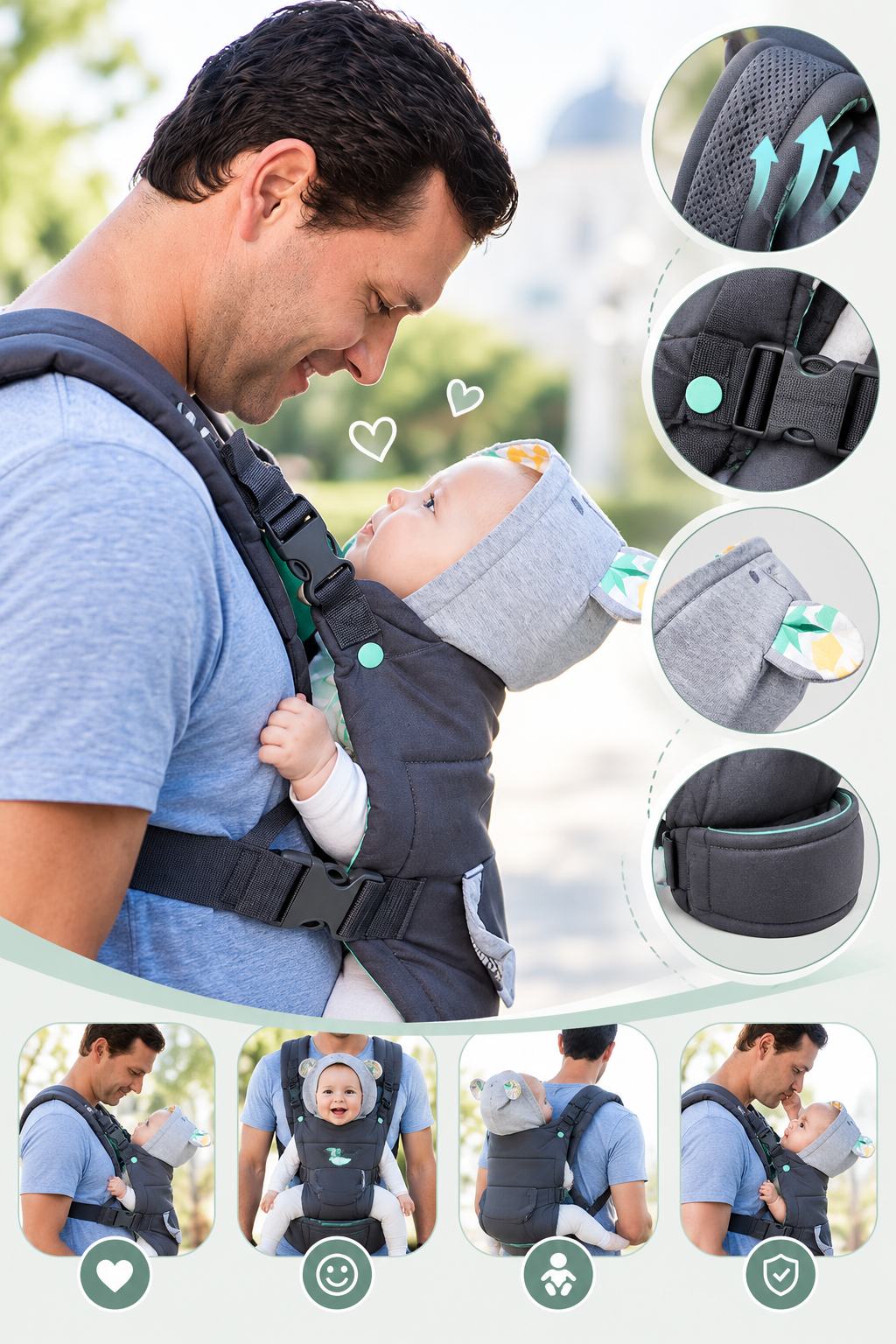 Porte-bébé à capuche 0-24 mois avec bonnet