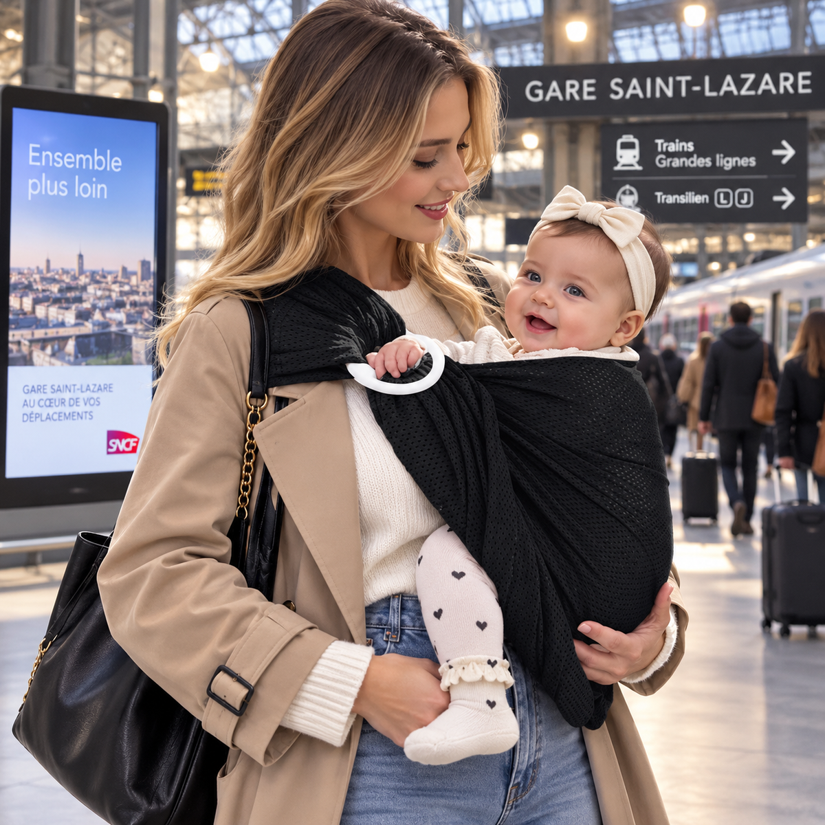 Porte-bébé de face à anneaux en mesh aéré