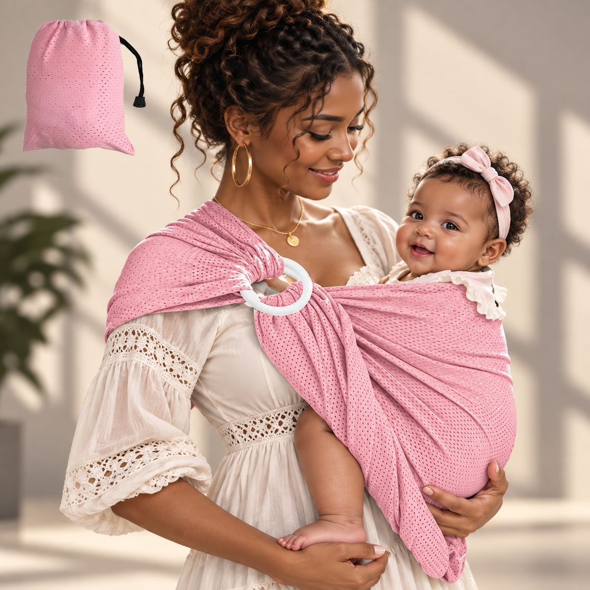 Porte-bébé de face à anneaux en mesh aéré