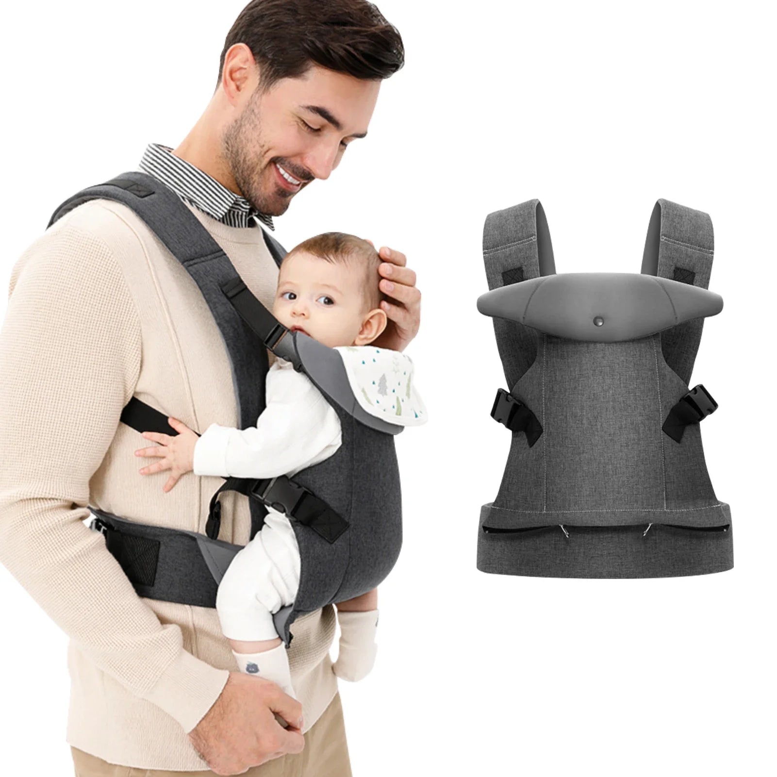 Porte-bébé pliable à soutien lombaire porté en ventral
