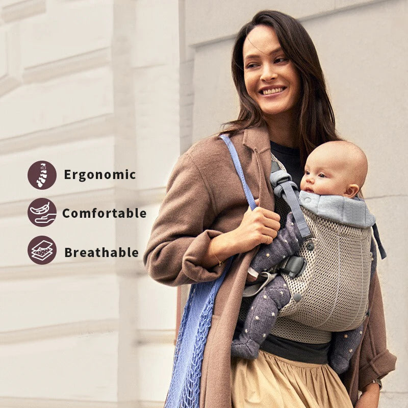 Porte-bébé ergonomique 3-en-1 en mesh 3D porté en ventral