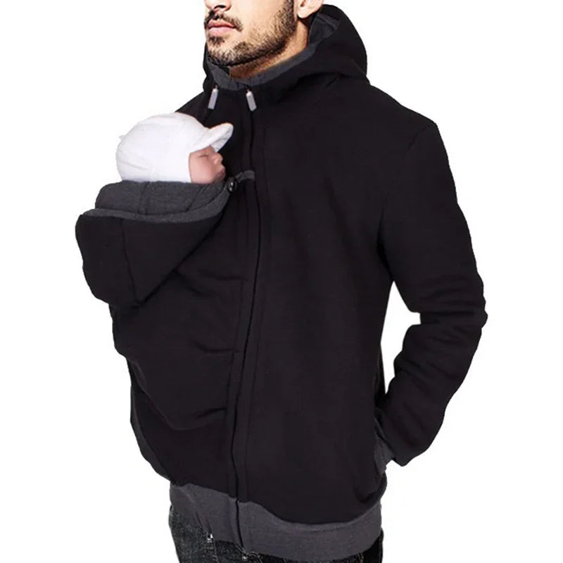 Sweat porte-bébé homme à capuche veste kangourou porté avec bébé