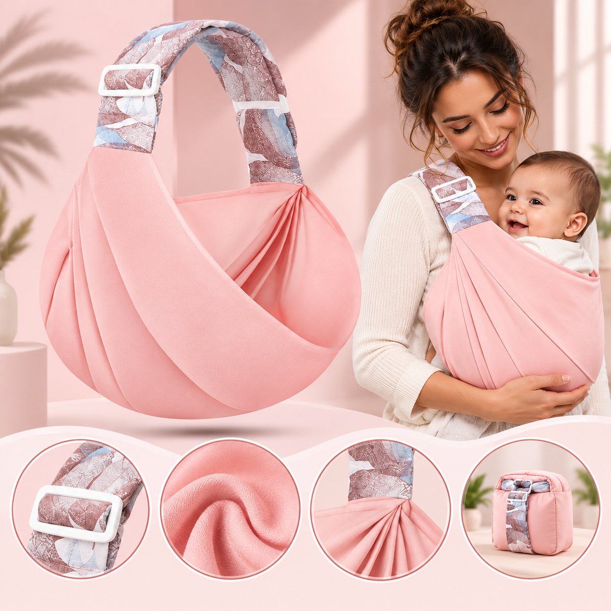 Sling porte-bébé ajustable en tissu ou mesh