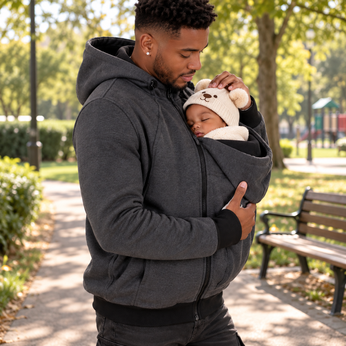 Sweat porte-bébé homme à capuche veste kangourou