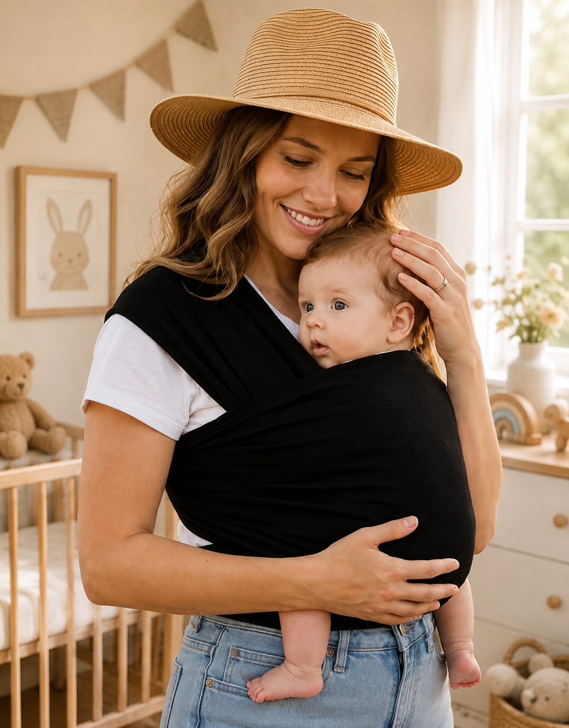 Porte-bébé en tissu léger mains libres noir