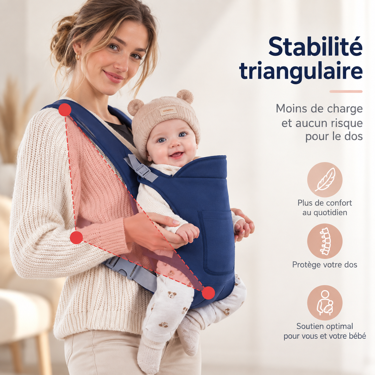 Porte-bébé 4 positions toutes saisons ventre/dos