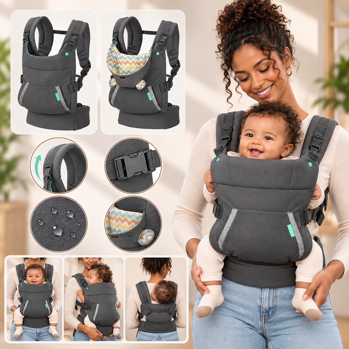 Porte-bébé à capuche 0-24 mois avec bonnet