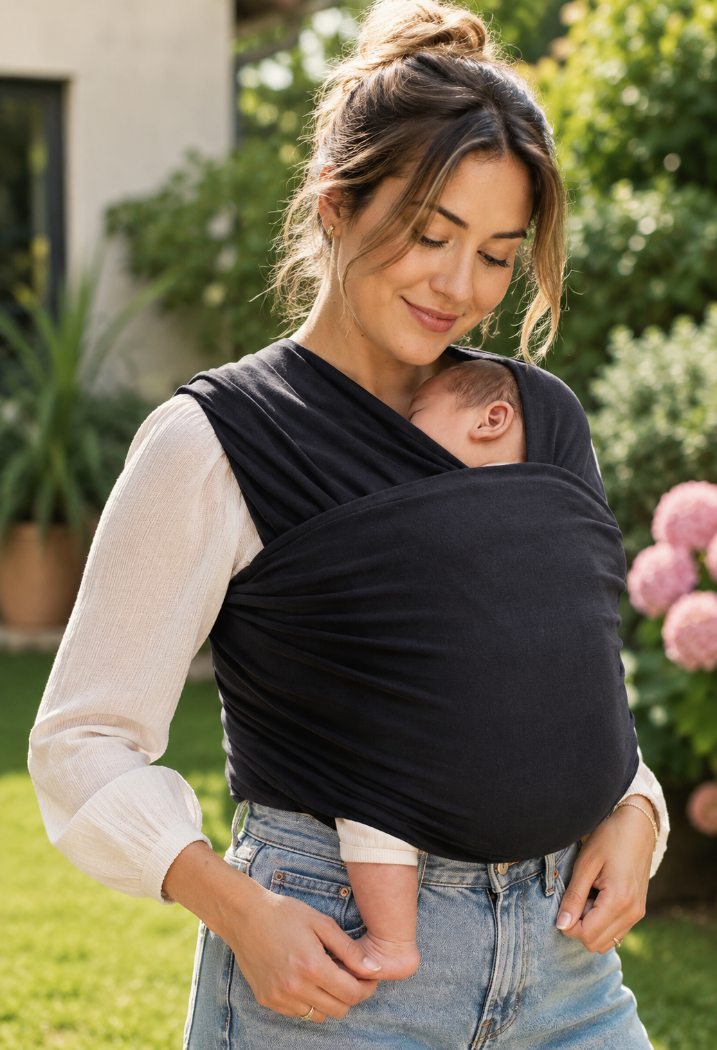 Porte-bébé en tissu léger mains libres noir