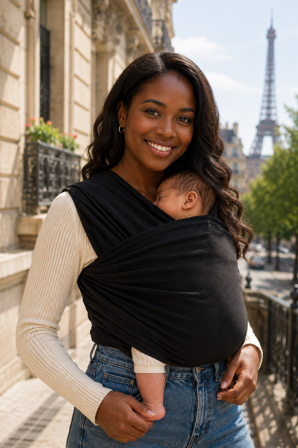 Porte-bébé en tissu léger mains libres noir