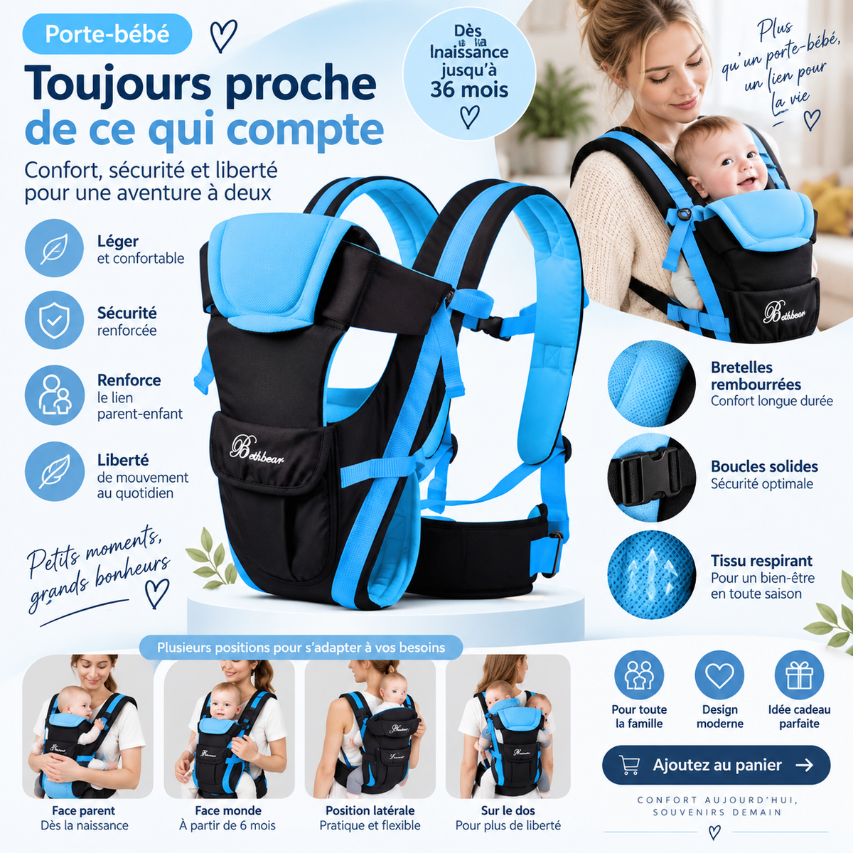 Porte-bébé évolutif 4-en-1 de naissance à 3 ans