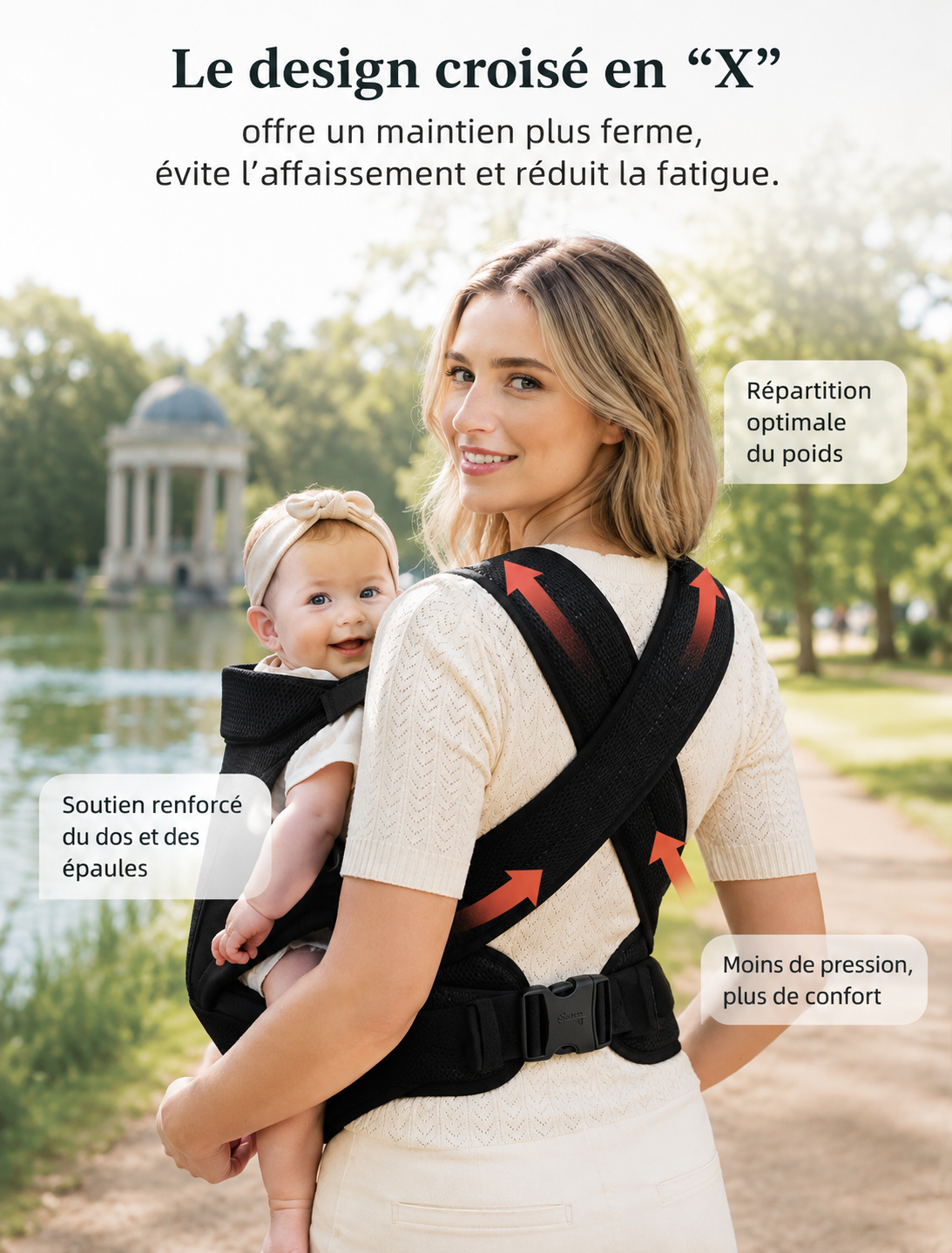 Porte-bébé sécurisé 4-24 mois en mesh aéré