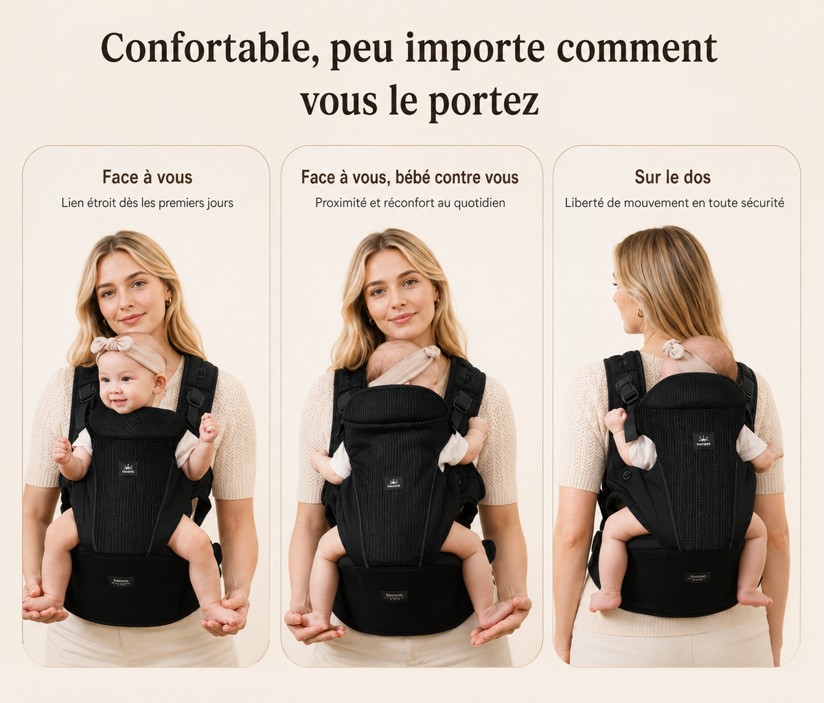 Porte-bébé sécurisé 4-24 mois en mesh aéré