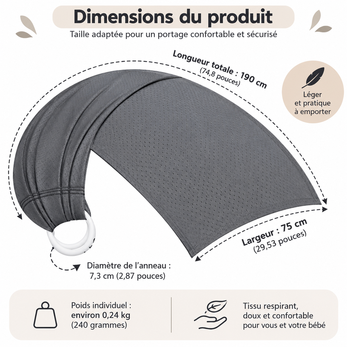 Porte-bébé de face à anneaux en mesh aéré