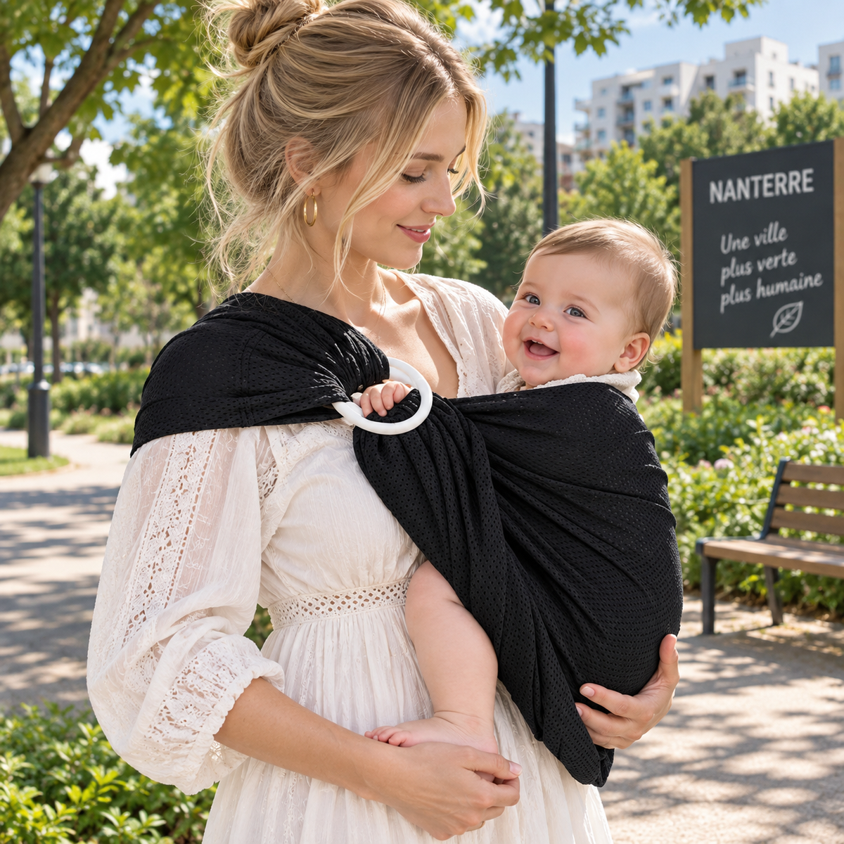 Porte-bébé de face à anneaux en mesh aéré