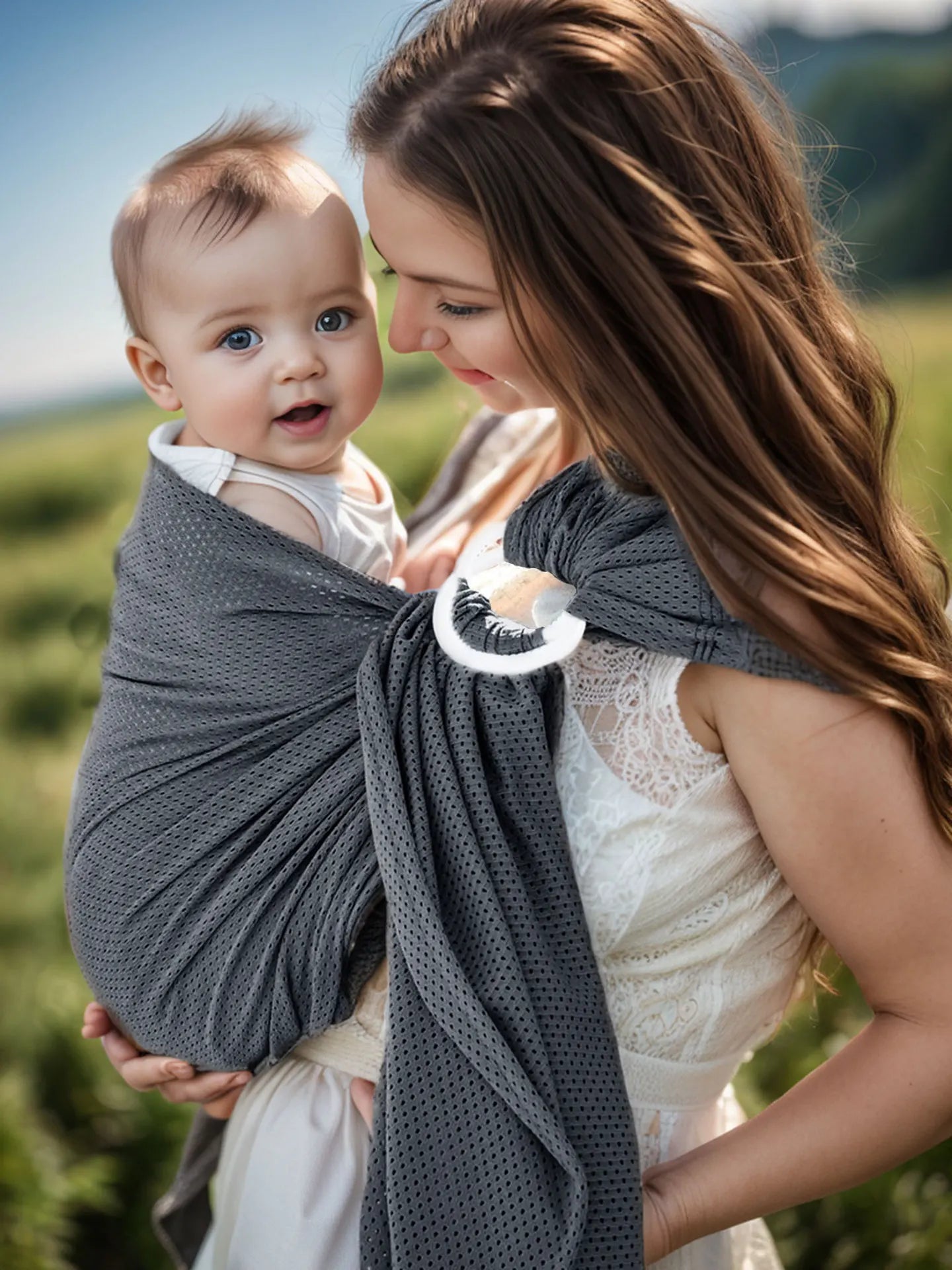 Porte-bébé de face à anneaux en mesh aéré