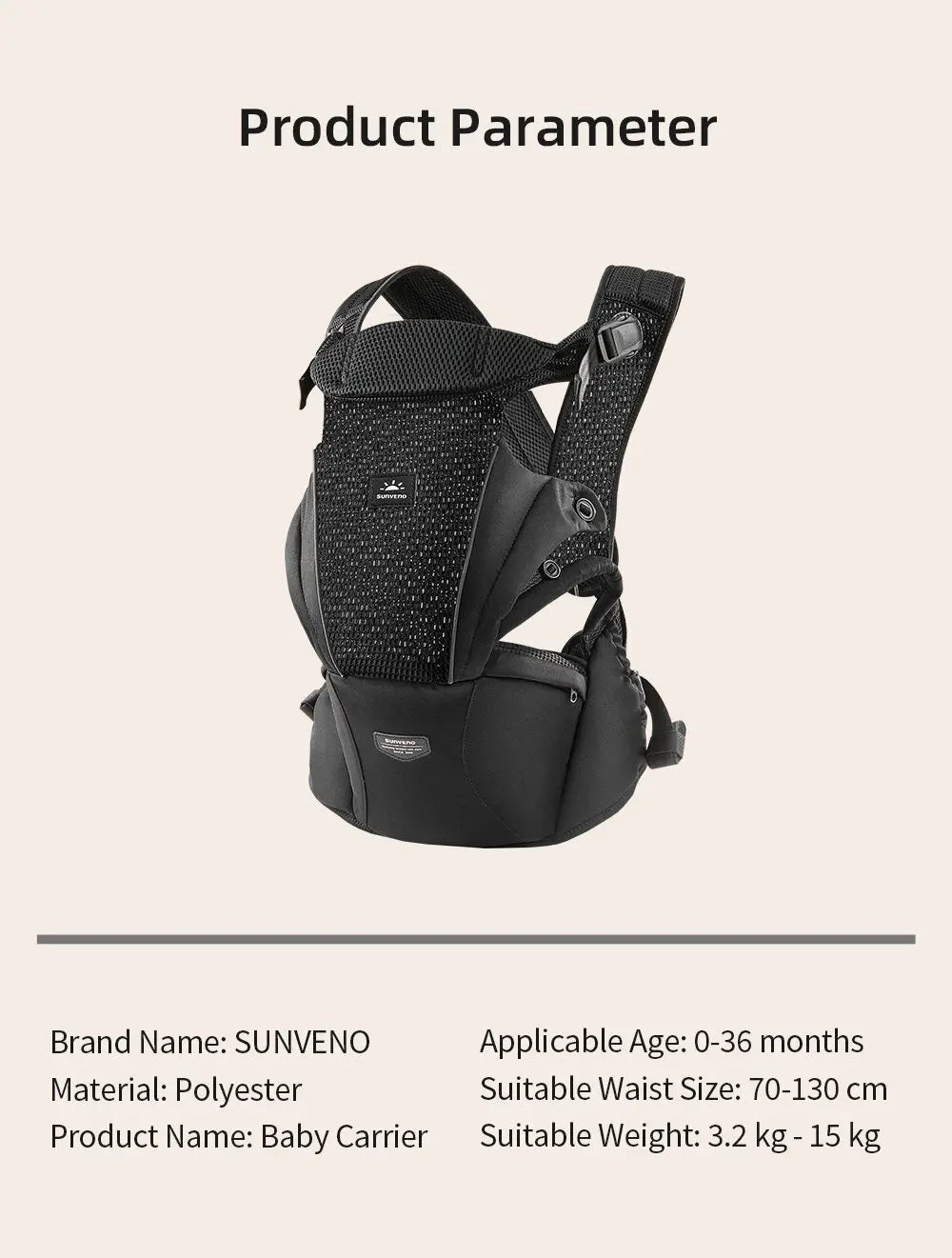 Porte-bébé sécurisé 4-24 mois en mesh aéré