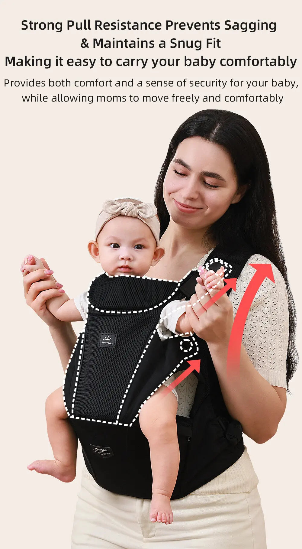 Porte-bébé sécurisé 4-24 mois en mesh aéré