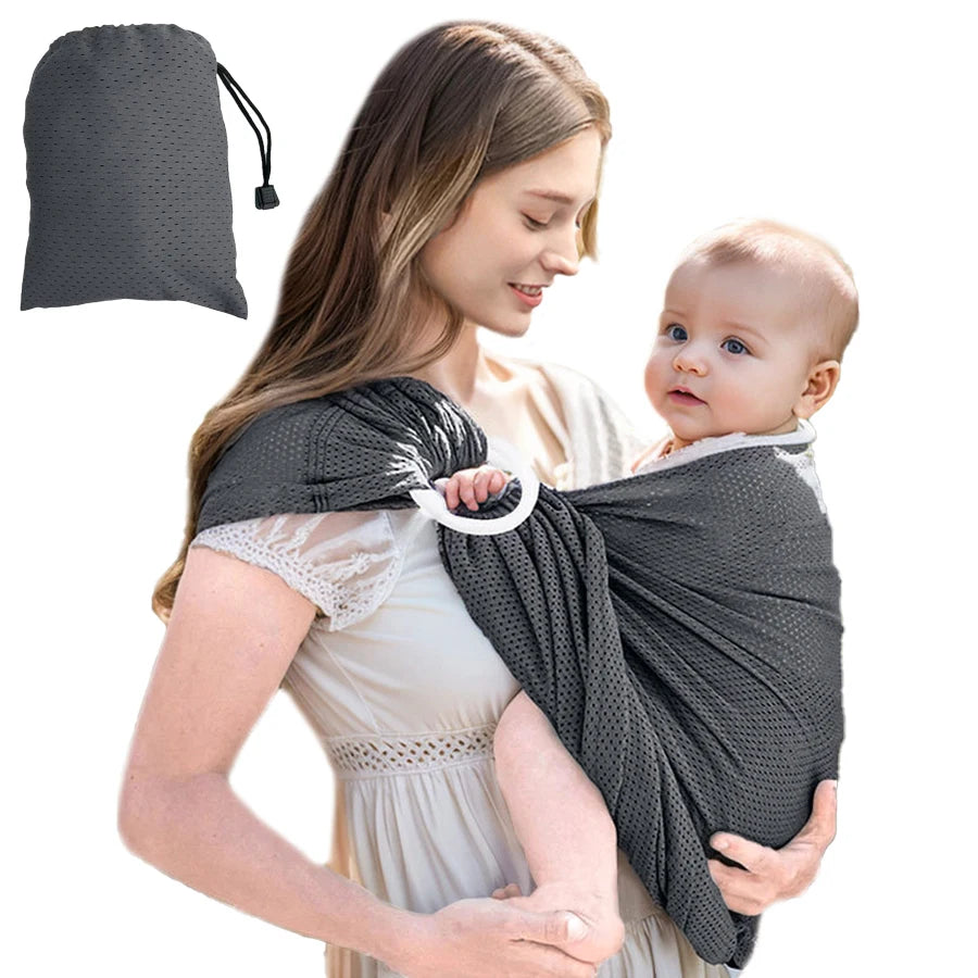 Porte-bébé de face à anneaux en mesh aéré porté en ventral