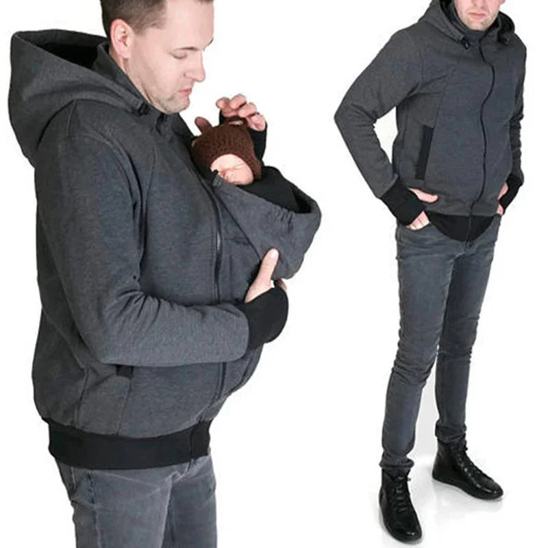 Sweat porte-bébé homme à capuche veste kangourou