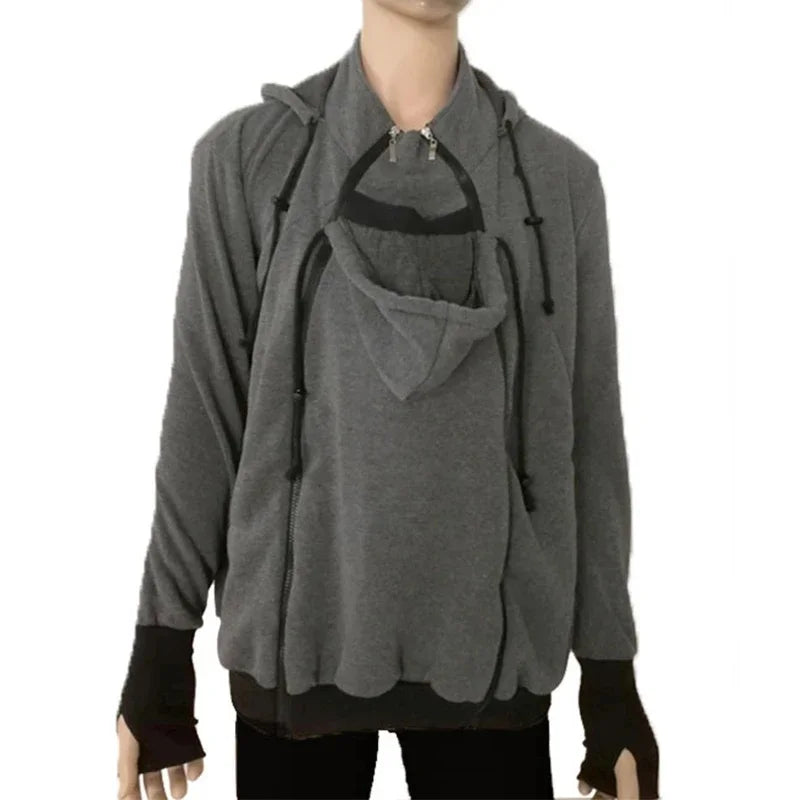 Sweat porte-bébé homme à capuche veste kangourou