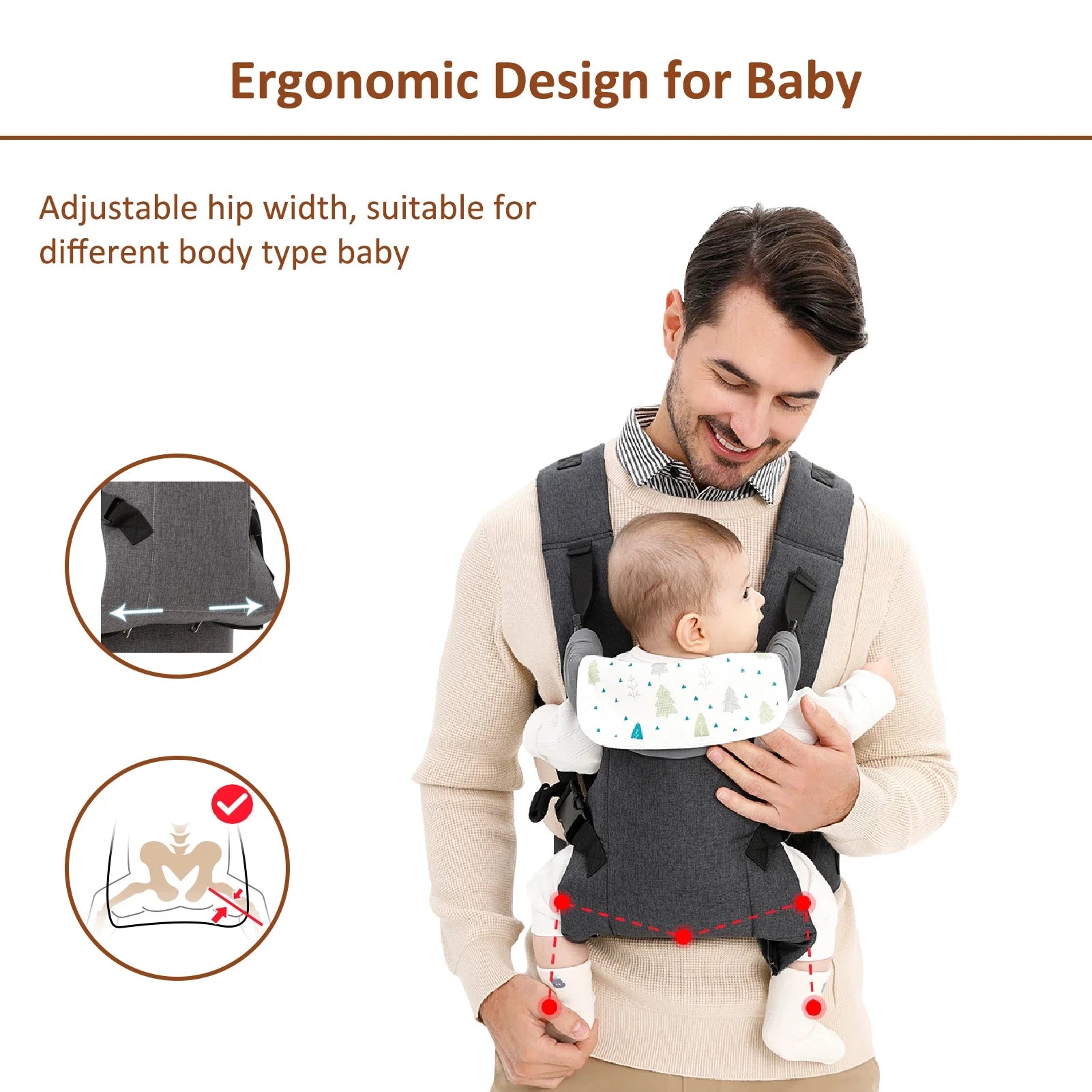 Porte-bébé pliable jusqu'à 20 kg soutien lombaire