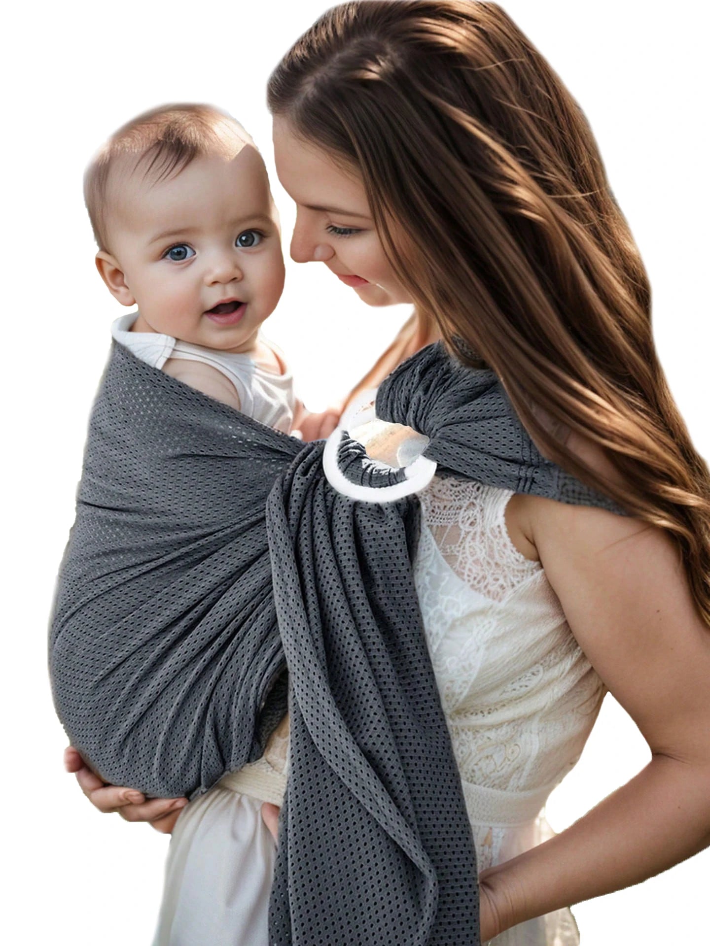 Porte-bébé de face à anneaux en mesh aéré
