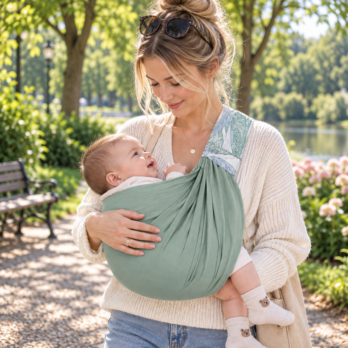 Sling porte-bébé ajustable en tissu ou mesh