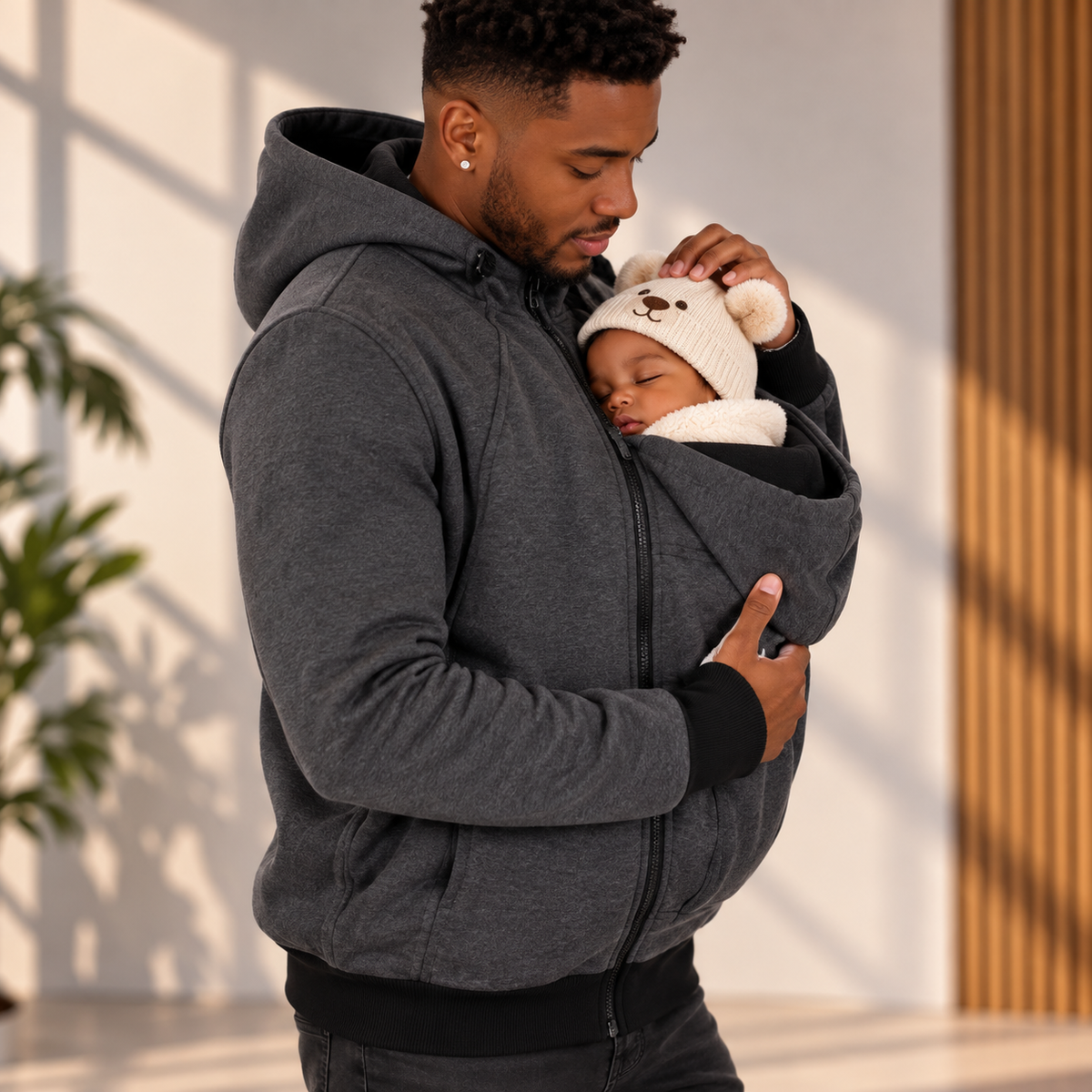 Sweat porte-bébé homme à capuche veste kangourou