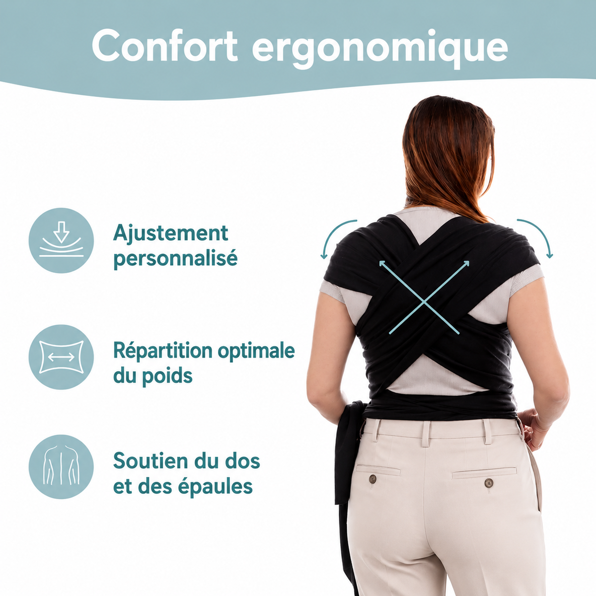 Porte-bébé en tissu léger mains libres noir