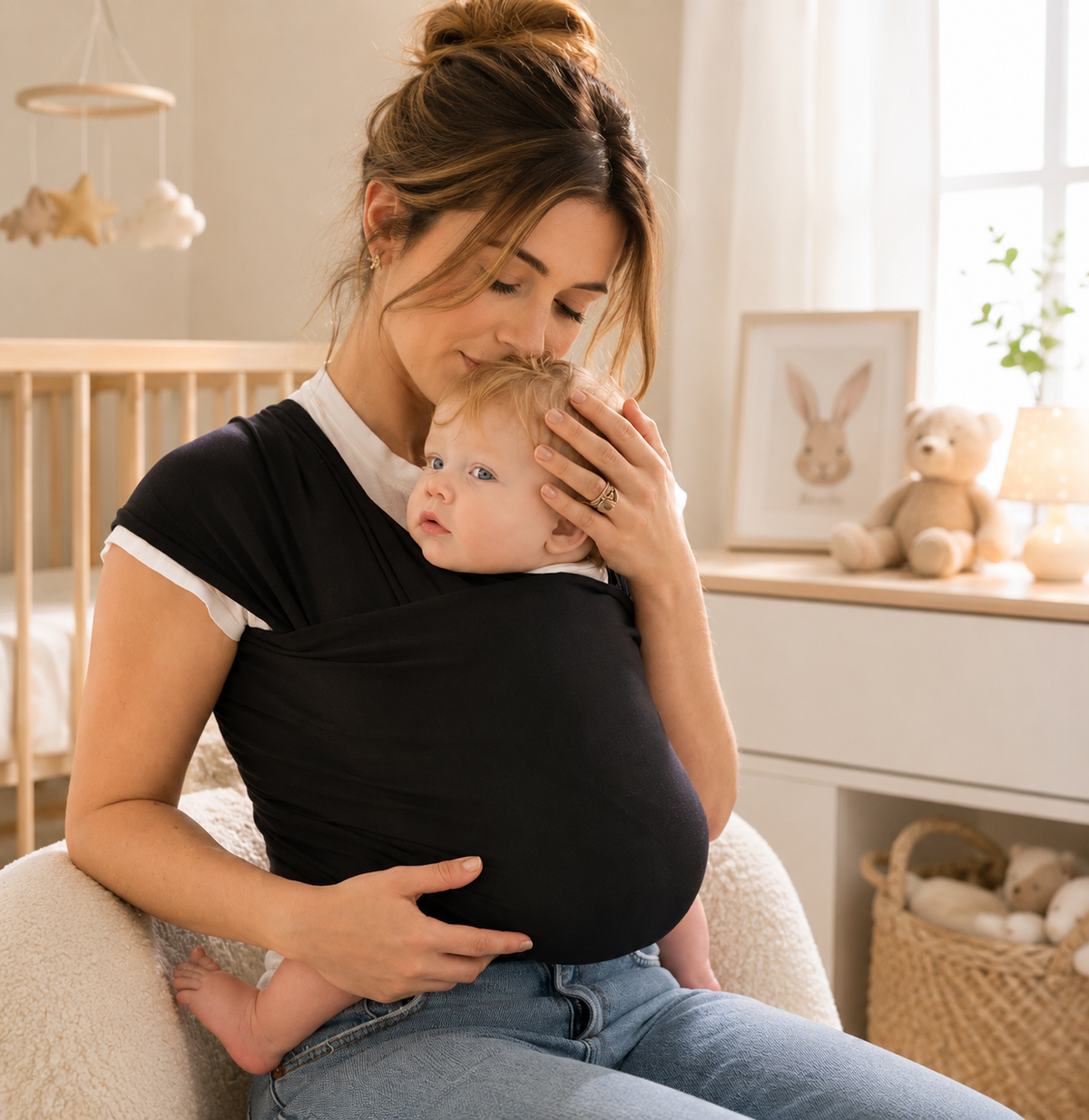 Porte-bébé en tissu léger mains libres noir